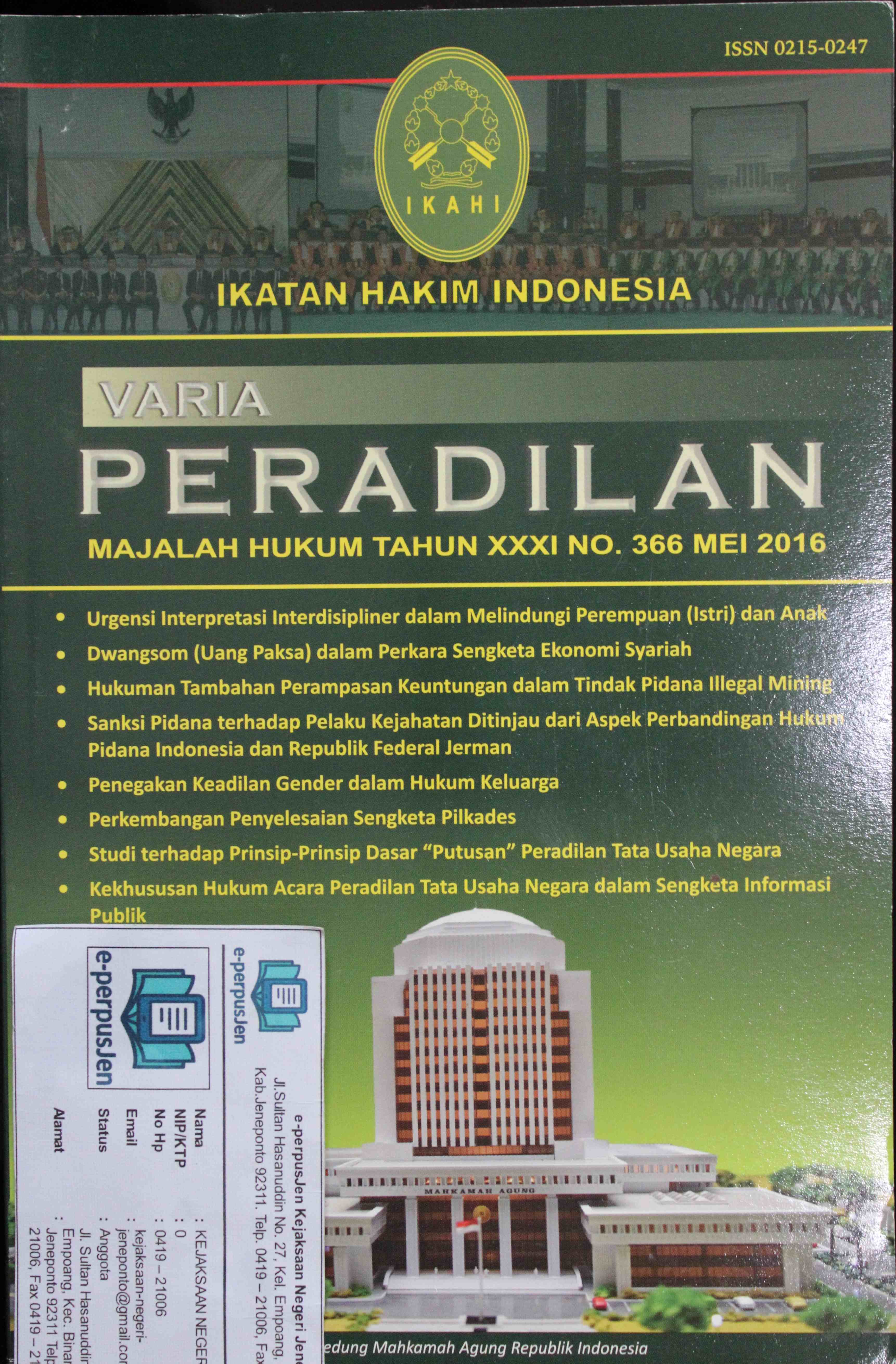 Varia Peradilan Majalah Hukum Tahun XXXI No 366 Mei 2016